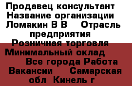 Продавец-консультант › Название организации ­ Ломакин В.В. › Отрасль предприятия ­ Розничная торговля › Минимальный оклад ­ 35 000 - Все города Работа » Вакансии   . Самарская обл.,Кинель г.